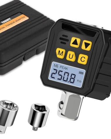 TAGVIT 1/2” Drive Digital Torque Adapter, 12.54-250.8 Ft-lb/17-340 Nm Digital Torque Adapter Set with 3/8" and 1/4" Adapters, Buzzer & LED Flash Notification for Motorcycle Car Repair