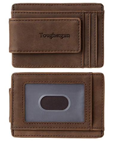 Toughergun Minimalist Wallet for Men with Magnetic Money Clip Leather Slim Wallet, Credit Card Holder RFID Blocking Front Pocket Holds Cash and Cards (Coffee)