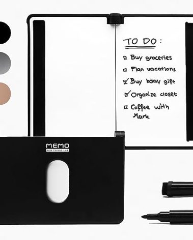 New Things Lab MEMO Whiteboard Wallet - An Innovative Mini Pocket Notebook & Aluminum RFID Blocking Wallet for Men & Women - Dry Erase Notepad w/ 6 Card Slots, Pen & Magnet Closure - Charcoal Black