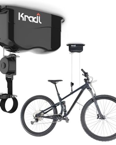 Kradl - Ceiling Mount Bike Lift and Rack. Bicycle Storage Hoist Without Electricity, Clumsy Ropes or Pulleys. 40 Pound Capacity.
