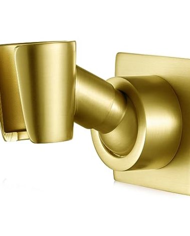 Shower Head Holder Handheld Shower Wand Holder Adjustable Shower Head Bracket Shower Wall Mount Holder, Brushed Brass/Gold Finish, Glue Installation
