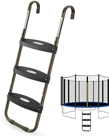 HBTower Trampoline Ladder, 3-Step Trampoline Steps with Horizontal Wide Steps, Skid-Proof Steps Universal Hook, UV Treated Steel, 220Lbs Capacity Trampoline Stairs Accessories for Kids/Children