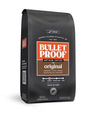 Bulletproof Original Medium Roast Ground Coffee, 12 Ounces, 100% Arabica Coffee, Clean Coffee Tested for Toxins, Packaging May Vary