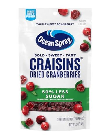 Ocean Spray® Craisins®, 50% Less Sugar Dried Cranberries, Dried Fruit, 5 Oz Pouch (Pack of 1)