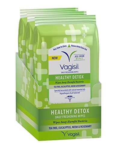Vagisil Wipes for All Over Cleaning, Health Detox, Formulated with Essential Oils, 20 Wipes in a Re-Sealable Pouch (Pack of 3)