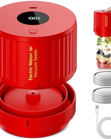 LOVE MOMENT Electric Mason Jar Vacuum Sealer Kit for Wide Mouth and Regular Mouth Mason Jar - Red