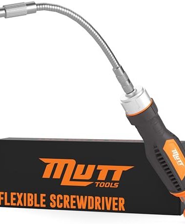 Mutt Tools 12 in 1 Ratcheting Flexible Screwdriver for Tight Spaces – Flexible Shaft Screwdriver with Bit Holder and Bendable Extension