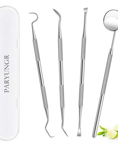 PARYUNGR Dental Tools, Professional Teeth Cleaning Oral Care Hygiene Kit, Stainless Steel Dental Pick Tooth Scraper Tartar Plaque Remover for Dentist, Personal, Pet Use with Storage Box