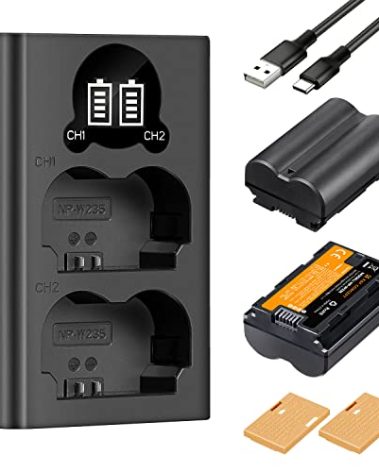 K&F CONCEPT NP-W235 Battery Charger Set for Fujifilm XT5, 2-Pack 2200mAh NP W235 Battery and Dual LCD Charger Compatible with Fujifilm X-T5, X-T4, X-S20, X-H2, X-H2S, GFX 100S, GFX 50S II Cameras