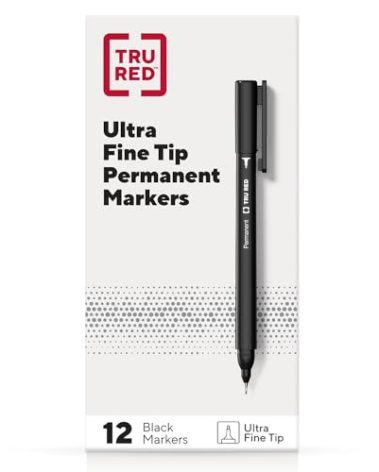 TRU RED Permanent Marker, Pen-Style, Extra-Fine Needle Tip, Black, Dozen