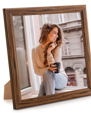 MOUDAMION 8x8 Wood Frame Brown, Natural Wooden 8x8in Picture Frames, Modern Golden 8 x 8inch Gallery Photo Pic Frame with HD Plexiglass, Horizontal Vertical Wall Mounting Tabletop Display 1Pcs