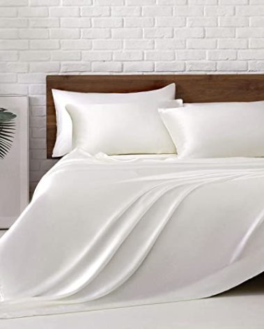 MR&HM Satin Bed Sheets, King Size Sheets Set, 6 Pcs Silky Bedding Set with 15 Inches Deep Pocket for Mattress (King, Ivory)