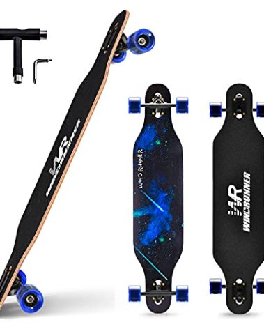 Windrunner 41 inch Freeride Longboard Skateboard,8-Ply Natural Maple Drop Through Freestyle Complete Skateboard Cruiser Pintail for Cruising,Carving,Free-Style and Downhill with T-Tool,Starry Sky