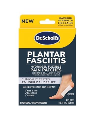 Dr. Scholl's Plantar Fasciitis Pain Patches with Hydrogel Flexible Technology, 8 Ct // Clinically Tested 12-Hour Daily Pain Relief - Contours to Your Foot - with Lidocaine & Menthol, 8 Treatments