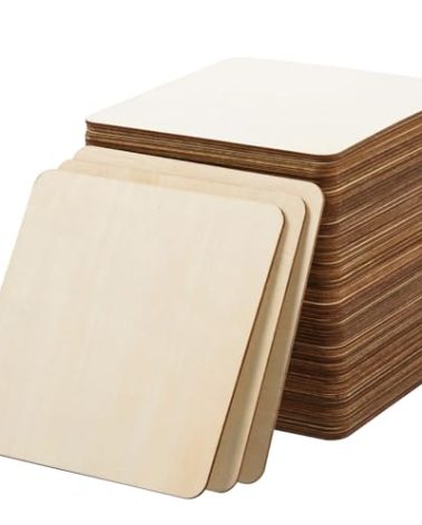 FOBSME 80 Pcs Unfinished Wood Pieces 5x5 Inch Blank Wooden Squares Cutouts Natural Wooden Square Slices for DIY Crafts, Painting, Engraving, Pyrography, Holiday Decor, Coasters, Home Decorations