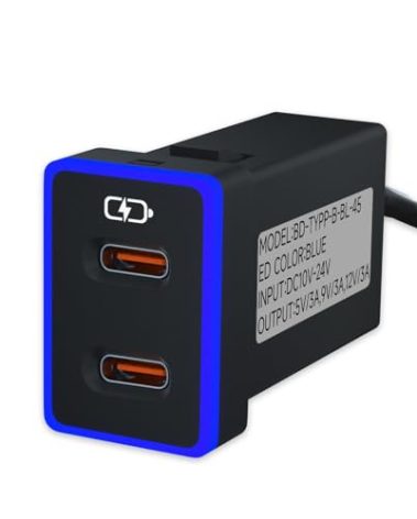 B&DOG XSIN Car Charger for Toyota USB C Dual Port Charger PD 3.0 Type C Fast Charging with LED Light Show,Compatible with Smart Phone,Tablet,and More (Blue 1.3x0.9inch