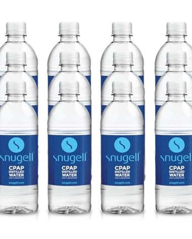 Snugell Distilled Water for CPAP Machines, Travel Size Bottles (12 -Pack, 16.9 oz Each) – Up to 30 Days Supply – Clean, Multi-Use, Travel-Friendly, Made in USA