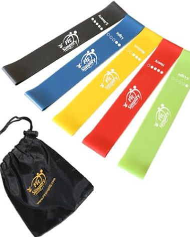Fit Simplify Resistance Loop Exercise Bands with Instruction Guide and Carry Bag, Set of 5