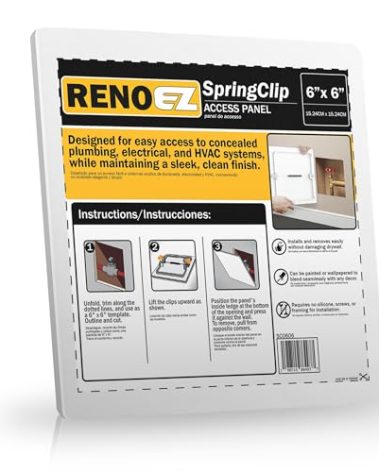 RenoEZ Plastic Access Panel 6x6 inches with Spring Click Technology - No Tools Required - For Drywall, Ceiling and Wall - Access Door for Plumbing, HVAC and Other Holes or Openings (1)