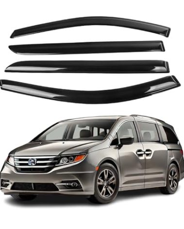 Compatible with Honda Odyssey 2005 2006 2007 2008 2009 2010 ; Safe Sun, Rain, Wind Deflector, Front & Rear Window Vent Visors, Vent Protection, Tape-On Outside-Mount,4-Pieces Guard Kit, 2mm-Thick