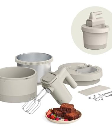 bella 3.5 Qt Hand Blender & Stand Mixer, 2 in 1 Electric Mixer with Bowl, Dough Hook, Whisk & Egg Beater, Multifunctional Handheld Blender & Mixer for Baking, 200 Watt, Oatmilk
