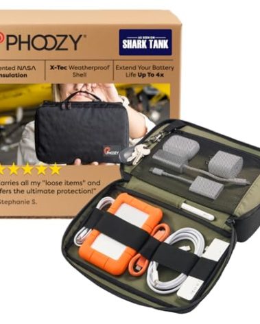 PHOOZY Premium Tech Bag & Cable Organizer Bag for Travel Accessories | Warm Weather Protection for Your Travel Essentials | Drop-Proof & Weatherproof with Skid Pad for Grip & Durability (BLACK)