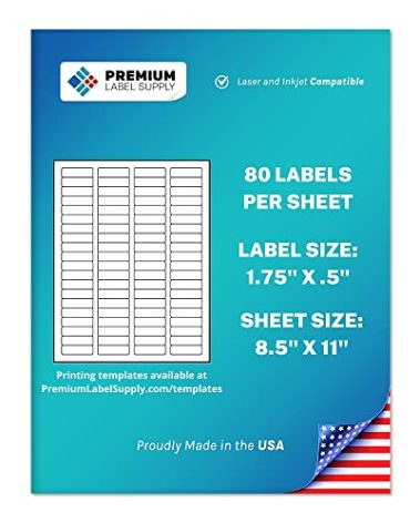 Premium Label Supply White Sticker Return Address Labels – 1.75" x .5" – Laser/Inkjet Compatible – (80 per Sheet), 25 Sheets – 2000 Total Adhesive Labels