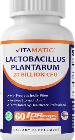 Vitamatic Lactobacillus Plantarum - 20 Billion per DR Capsule - 60 Count - Digestive Support - Made with Prebiotic Inulin Fiber