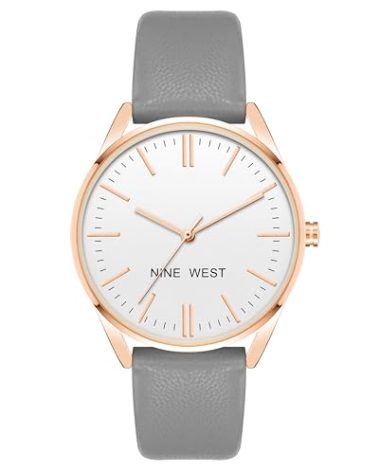Nine West Women's NW/1994RGGY Rose Gold-Tone and Grey Strap Watch
