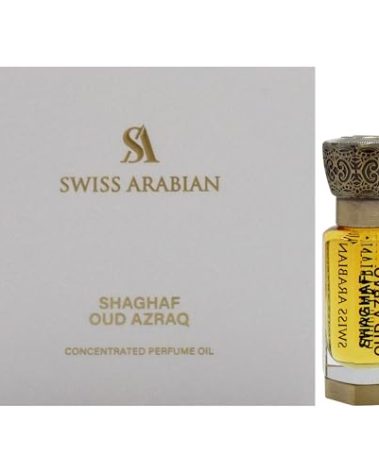 Swiss Arabian Shaghaf Oud Azraq - Luxurious Concentrated Perfume Oil - Long Lasting Artisan Perfume with Notes of Honey, Amber, and Leather - 0.4 oz