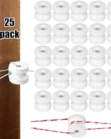 SiliFine 25 Pcs WP36 Corner Post Ceramic Fence Insulator Electric White Circular Donut Porcelain Insulator for Fence Wire Wood Post