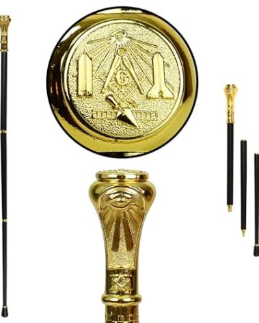 Masonic Cane Freemason Walking Stick - Elegant Dress Walking Canes for Men, Seniors Balance - Collapsible 3Pc Travel Stick For Stability, Mobility, Knee Support- Elderly Assistance Products - 37" Gold