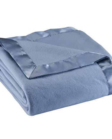 OakRidge Satin Fleece Blanket, Full/Queen, Twin or King Size – 100% Polyester Lightweight Fabric and Cozy Satin Binding Edges in Tightly Folding Travel Blanket, Blue