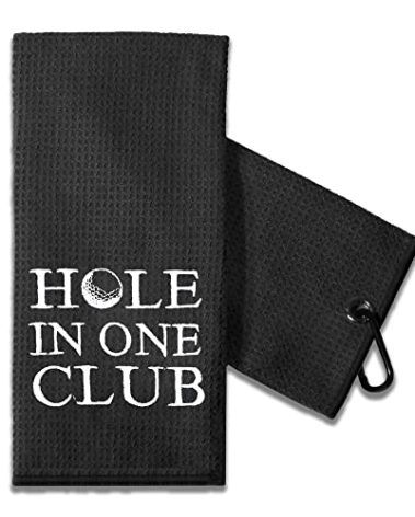 TOUNER Funny Golf Towel Gift for Dad, Retirement Gifts for Men Golfer, Funny Golf Towel for Men, Embroidered Golf Towels for Golf Bags with Clip (Hole in one Club)