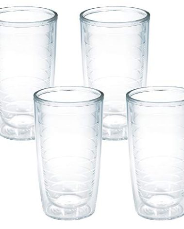 Tervis Clear & Colorful Tabletop Made in USA Double Walled Insulated Tumbler Travel Cup Keeps Drinks Cold & Hot, 16oz - 4pk, Clear