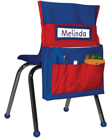 Carson Dellosa 15"W x 19"H Blue and Red Chairback Buddy, Desk Chair Back Pocket Organizer for School Supplies With Name Tag, Classroom Organization and Storage