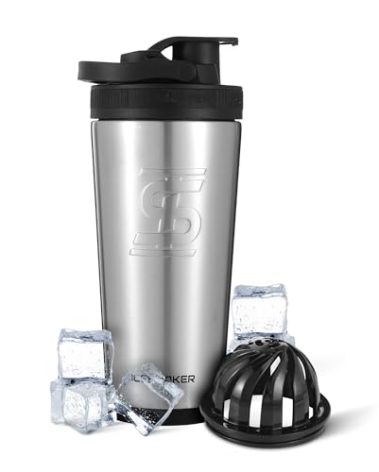 Ice Shaker Insulated Stainless Steel Shaker Bottle | 26oz, Stainles Steel| Cold for 30+ Hours |Insulated Cup with Twist-on Agitator |Odor-Free Bottle for Protein Shakes, Water, Smoothies, Cocktails