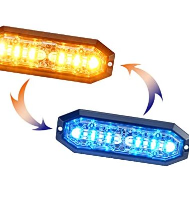 Unicorn Lighting UT01 Surface Mount Warning Emergency Strobe Grille Light Head [SAE class 1] [Dual Color] [IP68] for Police and Tow Truck Construction Vehicle A/B/R/W (Amber/Blue, 6 + 6 LED)