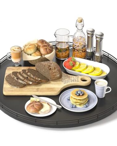 Oroyutor 18" Oak Wooden Lazy Susan Turntable for Dining Table, Large Round Lazy Susans Organizer for Kitchen Countertop, Tabletop 360°Rotating Tray for Spice Organization and Storage Black Home Decor