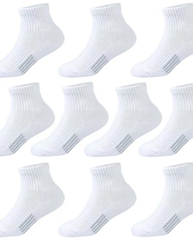 Kids Ankle Socks Boys Cushioned Athletic Short Socks Girls Cotton Quarter Socks 4-7 Years Chlidren 10 Pairs (White05, S)