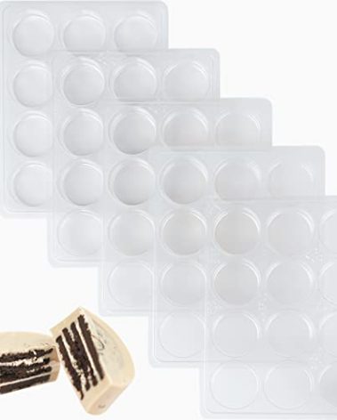 Round Cookie Chocolate Mold, Covered Cookie Mold 5 Pack, 12 Cylinders Each, Chocolate Covered Round Cookies,Candy and Chocolate, and Even Soap Molds