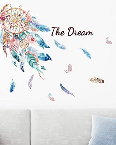 Dream Catcher Feathers Wall Stickers, Colorful Feather Wall Decals, Removable Peel and Stick Wall Décor, DIY Art Mural Vinyl Wallpaper for Kids Bedroom Baby Nursery Living Room Office Home Decoration