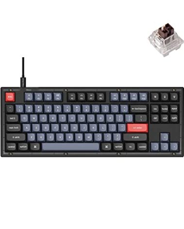 Keychron V3 Wired Custom Mechanical Keyboard, TKL Tenkeyless QMK/VIA Programmable Macro with Hot-swappable Keychron K Pro Brown Switch Compatible with Mac Windows Linux (Frosted Black-Translucent)