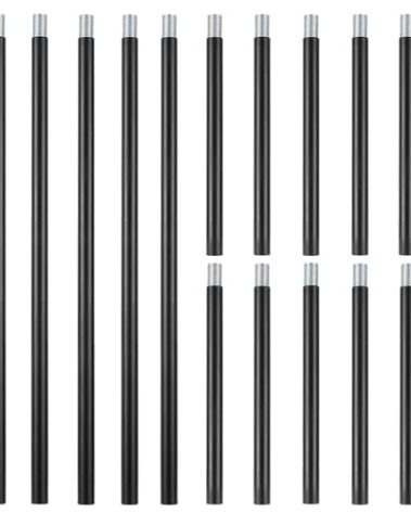 Feylan Matte Black M10 Threaded Rods Set, 5 PCS 30 cm Chandelier Extension Rods & 10 PCS 15 cm Lighting Fixture Downrods & Stems for Pendant Lights, Dining Rooms, and Living Spaces (Black)