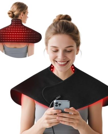 Red Infrared Light Neck Shoulder Body Upper Back, 660nm&850nm Dual-chip LEDs, Timer, Wearable Heating Infrared Red Light Therapy Wrap Pad Pain Relief Muscle Relaxing at Home