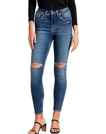 Silver Jeans Co. Women's Infinite Fit High Rise Skinny Leg Jeans, Med Wash INF219, XS x 29L