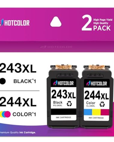 HOTCOLOR PG-243 CL-244 Replacement for Canon Ink cartridges 243 and 244 for Canon 243 Black Ink for Canon mg2522 Ink cartridges PIXMA TS3120 TS3122 MX492 MG2525 TR4520(1Black/1Tri-Color, 2PK)