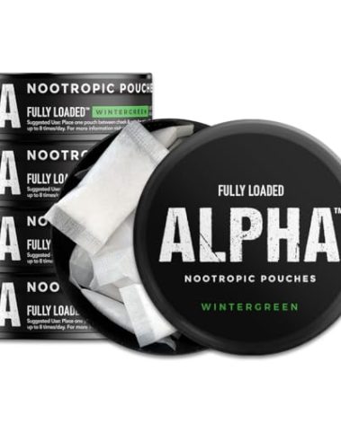 Fully Loaded Alpha Nootropic Pouches (Wintergreen) - 5 Cans - 15 Pouches per can - Effective Nootropic Delivery, Nic Pouch Replacement - Faster Absorption, Alpha GPC, L-Tyrosine, GABA