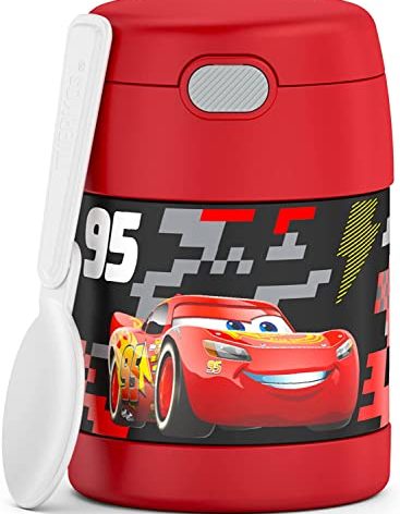 Thermos FUNTAINER Insulated Food Jar, 10 Ounce, Kid Friendly Food Jar with Foldable Spoon, Cars