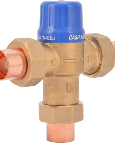 Cash Acme 3/4 Inch HG110-D Sweat Thermostatic Mixing Valve with Barb Connections and Integral Checks, Brass Plumbing Fitting, 24502